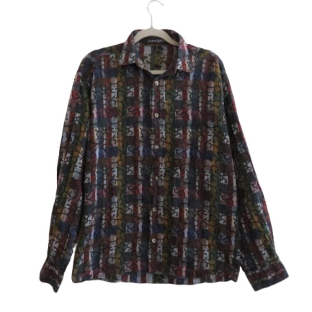 VINTAGE JHANE BARNES Abstract Checked Multicolor Button Down Shirt Men's Size M